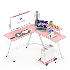 L자형 컴퓨터 책상 코너형 게이밍 책상 컴퓨터 테이블 학생 책상 서재 책상 사무용 책상, 핑크