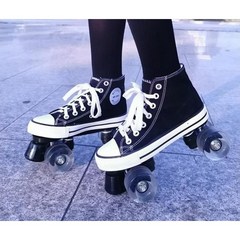 [흔훤 인터내셔널] 롤러스케이트 성인 캔버스 신발 스케이트화 노멀 휠 쿼드 휠 스케이트화, 250(40)