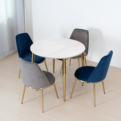 라로퍼니처 원스 900 원형 유광 포세린 통 세라믹 식탁 세트 골드 프레임, 식탁+의자4, 네이비4