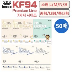 아이코코 KF94 마스크 소형 대형 S M L XL 특대형 50매, KF94 소형M(소형), 화이트 50매, 화이트, 2개, 25매입