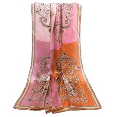 ANDANTINO 100% 순수 멀베리 실크 스카프 109.2cm43인치 라지 스퀘어 경량 헤드스카프 및 숄 - 여성용 헤어 랩 선물 포장 레드&블루. 111122, Light Pink-vintage Pattern