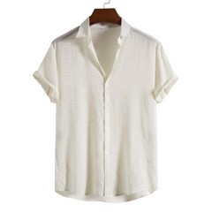 단톤 셔츠 반팔 하와이안 와이셔츠 티 남방 남성용 다크 그리드 단색 패션 여름