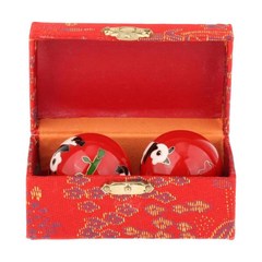 2x 손 마사지 공 보관 상자가있는 중국 운동 핸드볼 내구성 운동기 피트니스 노인을위한 중국 보정 공, 팬더 레드, 에나멜