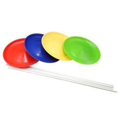 접시돌리기 스피닝 플레이트 저글링 곡예 서커스, 빨간색 1 노란색 1 파란색 1 녹색 1