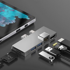 알루미늄 합금 USB 3.0 허브 도킹 스테이션 마이크로 소프트 서피스 프로 4/5/6 용 SD/TF 카드 리더기 기가, 02 sliver
