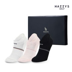 헤지스골프 여성 포인트 라인 양말 스니커즈 3족 선물세트, 화이트+핑크+블랙 S, 화이트,핑크,블랙