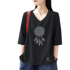 꽃소담 중년여성 100%순면 브이넥 루즈핏 반팔 티셔츠 QQC164