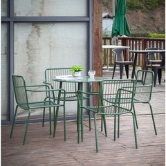 야외 테이블 세트 카페 테라스 의자 야외용 베란다 정원 철제 원형 마당 옥상 티테이블, 카키 테이블1 의자2