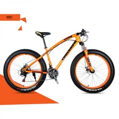 오프로드 광폭타이어 팻바이크 바퀴큰자전거 산악용 자전거 7단 화이트 MTB 20인치, 21단, 26인치, 주황색(스포크 휠)
