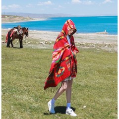몽골 여행 판초 여름 패션 망토 보헤미안 후드 담요