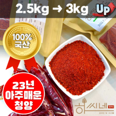 국내산 청양 햇 고춧가루 1근(600g) 스탠드지퍼백 포장, 3kg, 1개