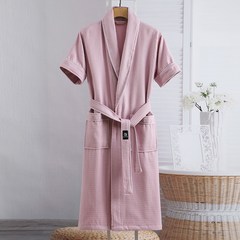 ANYOU 여름 커플 잠옷 반팔 홈웨어 파자마 와플 면 샤워가운 남녀공용 호텔식, L, 핑크, 1개