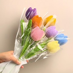 니트꽃 핸드메이드 조화 뜨개 꽃다발 인테리어소품 기념일 선물, 장미-퍼플+화이트