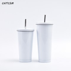CNTCSM 크로스보더 304 스테인리스 빨대 컵 이중 진공 텀블러 심플 휴대용 비주얼 물컵, 흰색, 750마라, 1개