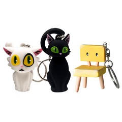 스즈메의 문단속 고양이 실리콘 입체 열쇠고리 키링 키홀더, 다이진+사다이진+의자(키링), 1세트