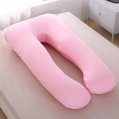 순수 코튼 임신 베개 커버 U 모양의 140x80cm 편안한 다기능 출산 바디 이동식 베개 케이스, 분홍색, 1개