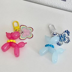 제이티제이 풍선강아지 체인 가방고리 키링, 핑크+블루, 2개