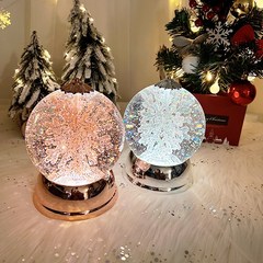 크리스마스 트리 오르골 장식 소품 워터볼, 눈꽃볼, 핑크