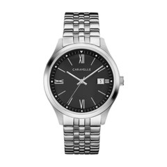 Bulova 남성용 드레스 쿼츠 실버 톤 스테인리스 스틸 시계 블랙 다이얼 스타일: 43B158 실버 쿼츠 무브먼트