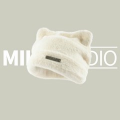 SJW 여성 밍크 털모자 고양이 귀 무지 귀염핏 비니 방한 겨울모자 코디 4컬러, 흰색, 1개