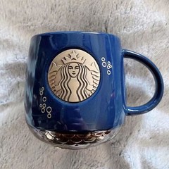 스타벅스 도자기 머그컵 커피잔450ml+숟가락+컵뚜껑, 푸른 색450ml
