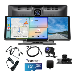 카플레이 모니터 안드로이드 애플 오토 무선 차량 내비게이션 블루투스 블랙박스 후방카메라, 10.26in 전방 카메라 버전+후방+GPS+128GB