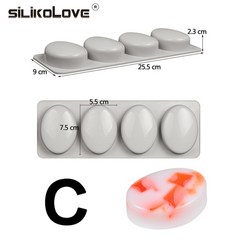 SILIKELOVE 4 캐비티 타원형 비누 몰드 비누 용 실리콘 몰드 3D 수제 비누 폼 비누 실리콘 몰드, 라운드 라돔 100, 라운드 라돔 100, 1개