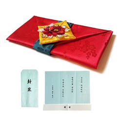 모란 예단보 + 봉채 봉투, 빨강, 1세트