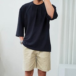 더클래식 남성용 오버핏 엠보 무지 7부 티셔츠