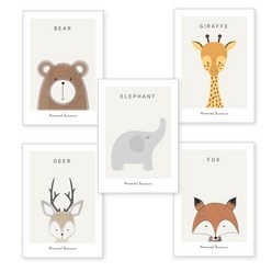 그림액자 동물 포스터 코끼리 + 기린 + 곰 + 사슴 + 여우