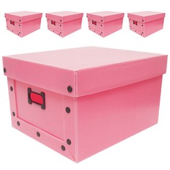 바른산업 플라스틱 이사박스 스냅단추 정리함 B형, 박스(핑크), 단추(블랙), 5세트