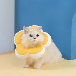 고양이 강아지 꽃모양 쿠션 넥카라, 옐로우