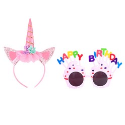 유니콘 머리띠 안경 파티 세트, 1세트, 핑크(머리띠), 화이트(안경)