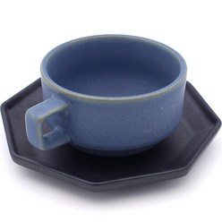 달소금 컬러블럭 커피잔 세트, 블루 + 블랙, 1세트