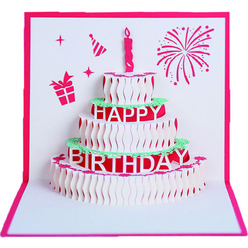 메이크포 생일 축하 케이크 모양 3D 편지지, 레드, 1개