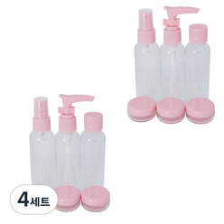 레브 보니온 여행용 화장품 공병 6p 세트, 핑크 + 투명, 4세트