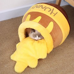 요기쏘 고양이 꿀단지 숨숨집 하우스, 브라운 + 옐로우