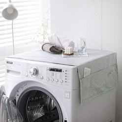 까사베르데 민트프레쉬 체크 포켓 미끄럼방지 논슬립 세탁기 커버, 민트 + 블랙 체크