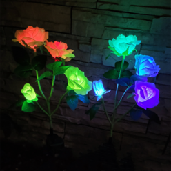 레나에너지 LED 태양광 식물 꽃 조화 정원등 조명 레인보우 장미