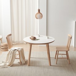 웰퍼니쳐 피오니 자작나무 원형 식탁 1000 + 의자2p 방문설치, 테이블(화이트), 의자(원목)