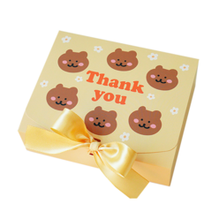 도나앤데코 직사각 선물 포장 상자 중 5p + 리본 5p, 곰돌이 노랑, 1세트