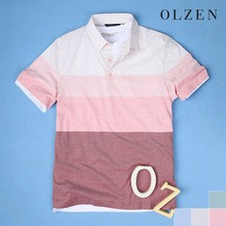 올젠(OLZEN) 컬러 블록 반팔 카라 티셔츠 (ZPZ2TT1503)