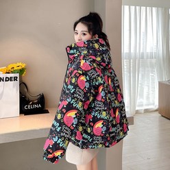 시오란티 여성 후드 숏패딩 꽃무늬 자켓