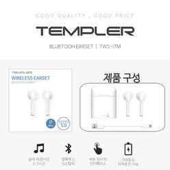 템플러 차이팟 블루투스 이어폰, 화이트, TWS-I7M