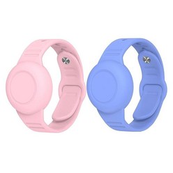 Alsukeay 아동용 방수 에어태그 팔찌 2팩 부드러운 실리콘 숨겨진 손목 밴드 보호 케이스 커버 GPS 트래커 홀더 아동용 에어태그 시계 밴드와 호환 (핑크/블루), Pink/Blue, 2개