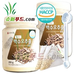 HACCP 식약처 인증 국산 백수오 백수오추출분말가루 국내산백수오 레시틴 에모닌 가가미닌 감마리놀렌산 백수오추출분말 + 슈퍼푸드.com 연자육 티백, 2세트, ( 병 200g + 1g )