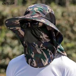 CNTCSM 자외선 차단 마스크 모자 남자 자외선 차단 낚시 모자 벙거지 얼굴 가리개 여름 썬캡 등산모자, 하프트리밍-밀리터리그린
