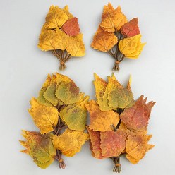 가을단풍 인조 조화 자작나무잎 버찌나무 옐로우브라운 (14 19cm) 24입