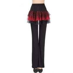 FANSYLI 여자 댄스복 라틴 댄스 바지 망사 치마바지 9A20, 블랙+레드