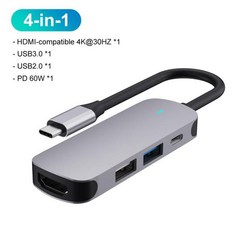 USB C 허브 6In1 Type C-SD/TF 카드 리더기가있는 4K HDMI 호환 어댑터 MacBook 노트북 노트북 컴퓨터 용 60W 고속 충전, 4 in 1